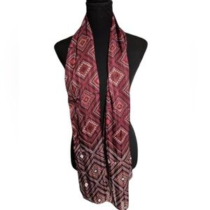Christopher & Banks Metallic Diamond Pattern Scarf Pink Maroon Silver NWT